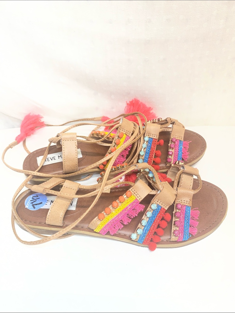 Steve Madden Alisa embellished gladiator sandals boho tassels colorful